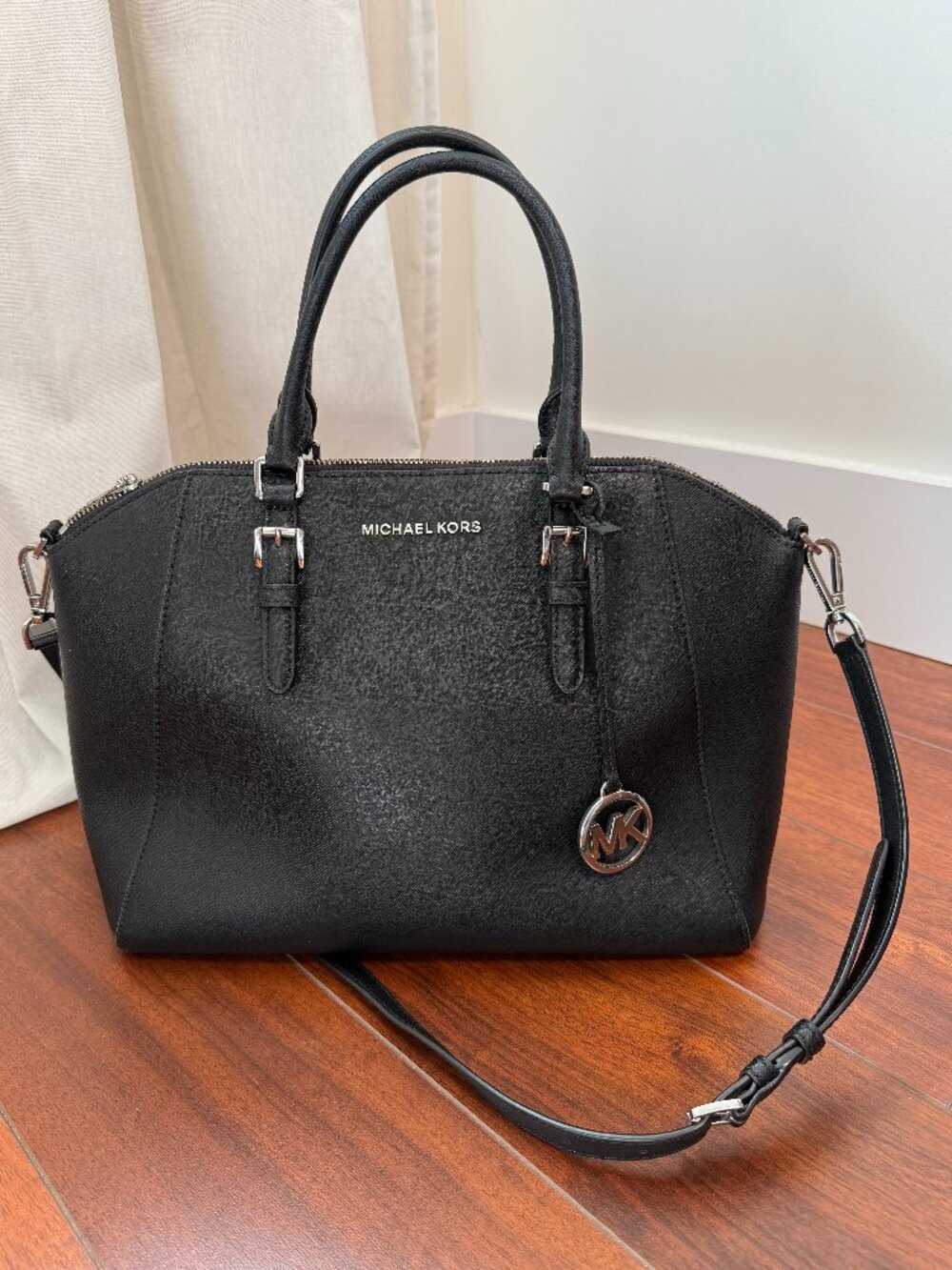 Michael Kors Ciara Large Satchel Black Saffiano Leather Tote Crossbody Bag